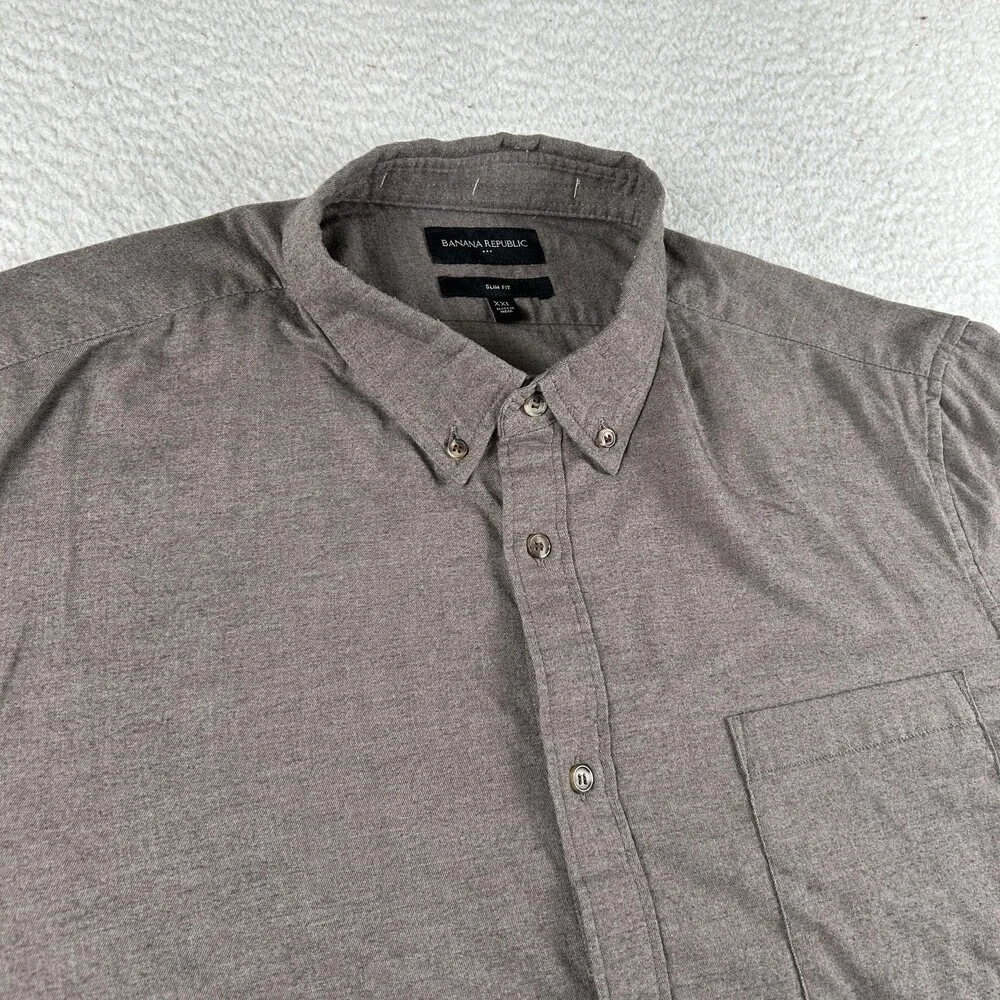 Banana Republic Shirt Mens 2XL Gray Long Sleeve Button Down Slim Fit Casual